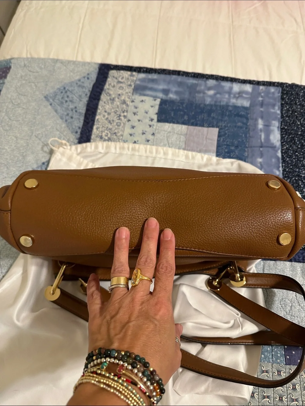Michael Kors Tan Pebbled Leather Duffel Bag with Gold Hardware